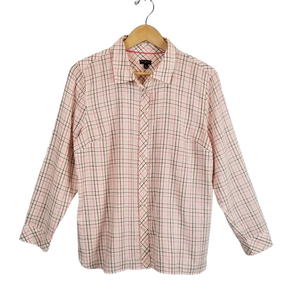 Talbots Petites Women's Window Pane Plaid Button Up Shirt Size XLP - Picture 1 of 7